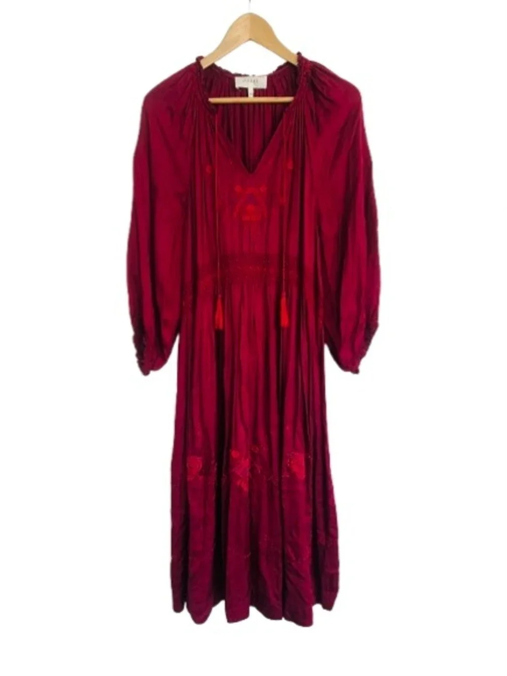 THE GREAT. Ornament Embroidered Dress | Dark red Midi Dress. Size 1 US Small 4-6
